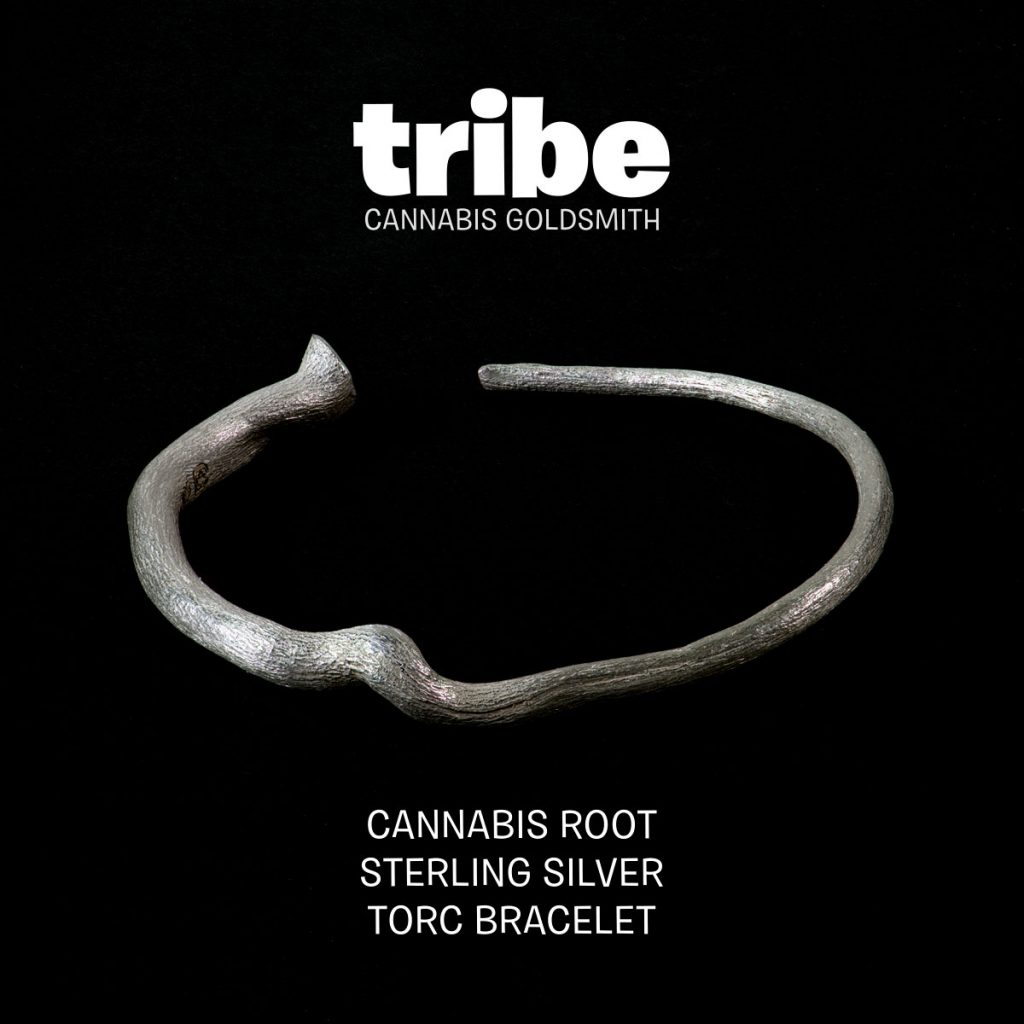 cannabis root torc bracelet sterling silver