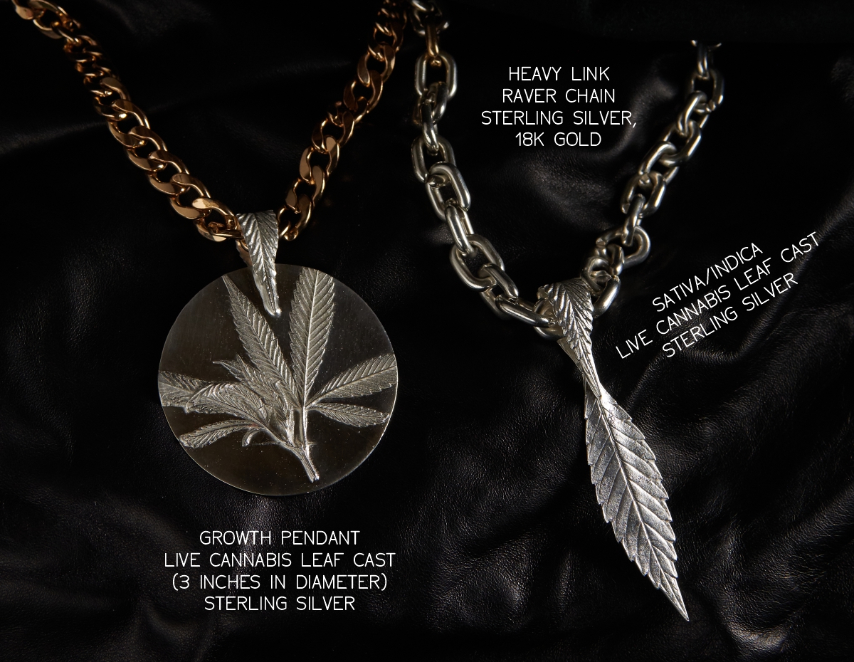 2 sterling silver cannabis live leaf cast pendants